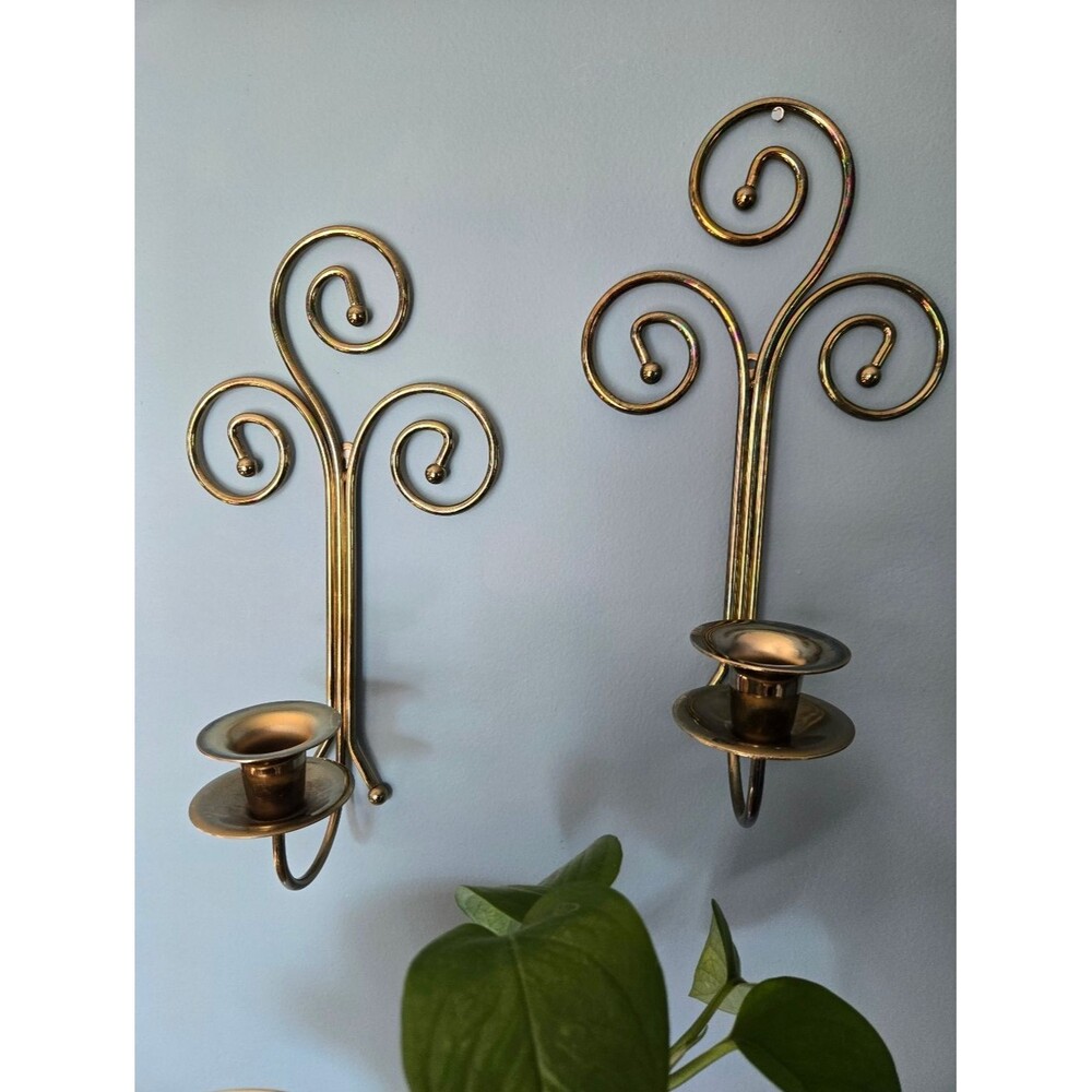 Vintage Home Interiors & Gifts Brass Scroll Wall Sconces - Set of 2